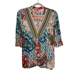 Blank London Anthropologie Sz XS Stephanie Embroidered Floral Top Boho Viscose